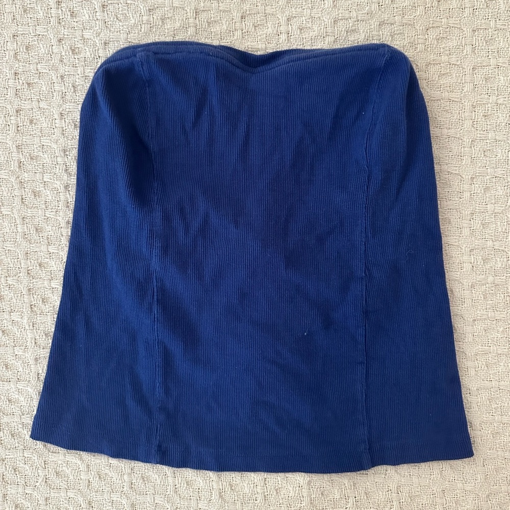 deep blue strapless top